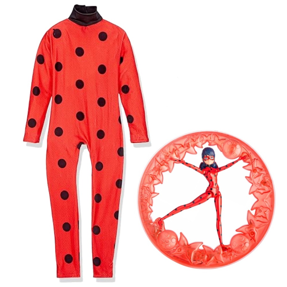 Lot of 2 Miraculous Ladybug Items - Full Body Costume Kid Size Small + Wheel Toy